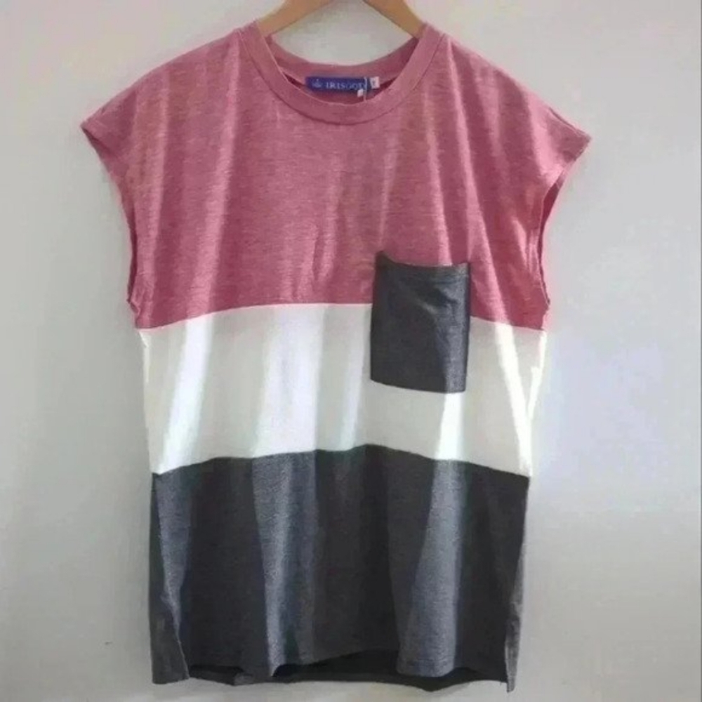 IRISGOD | Women's Red/White/Grey Loose Cap Sleeve T-Shirt Blouse
